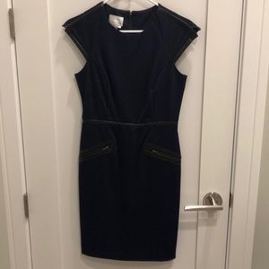 Donna Morgan leather-trimmed dress